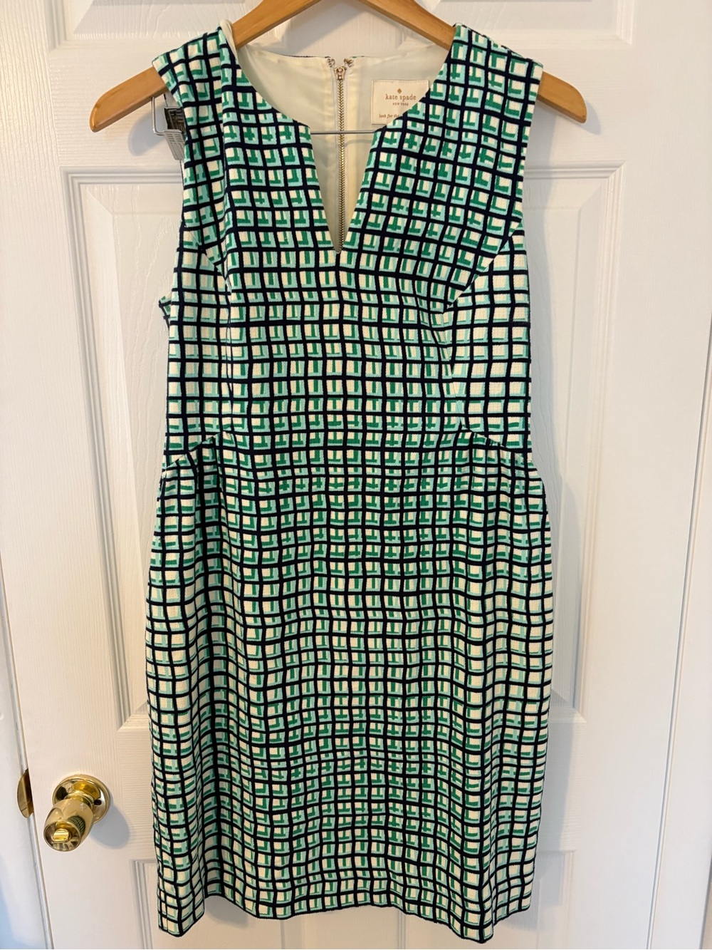 kate spade White and Green Grid Sheath Dress